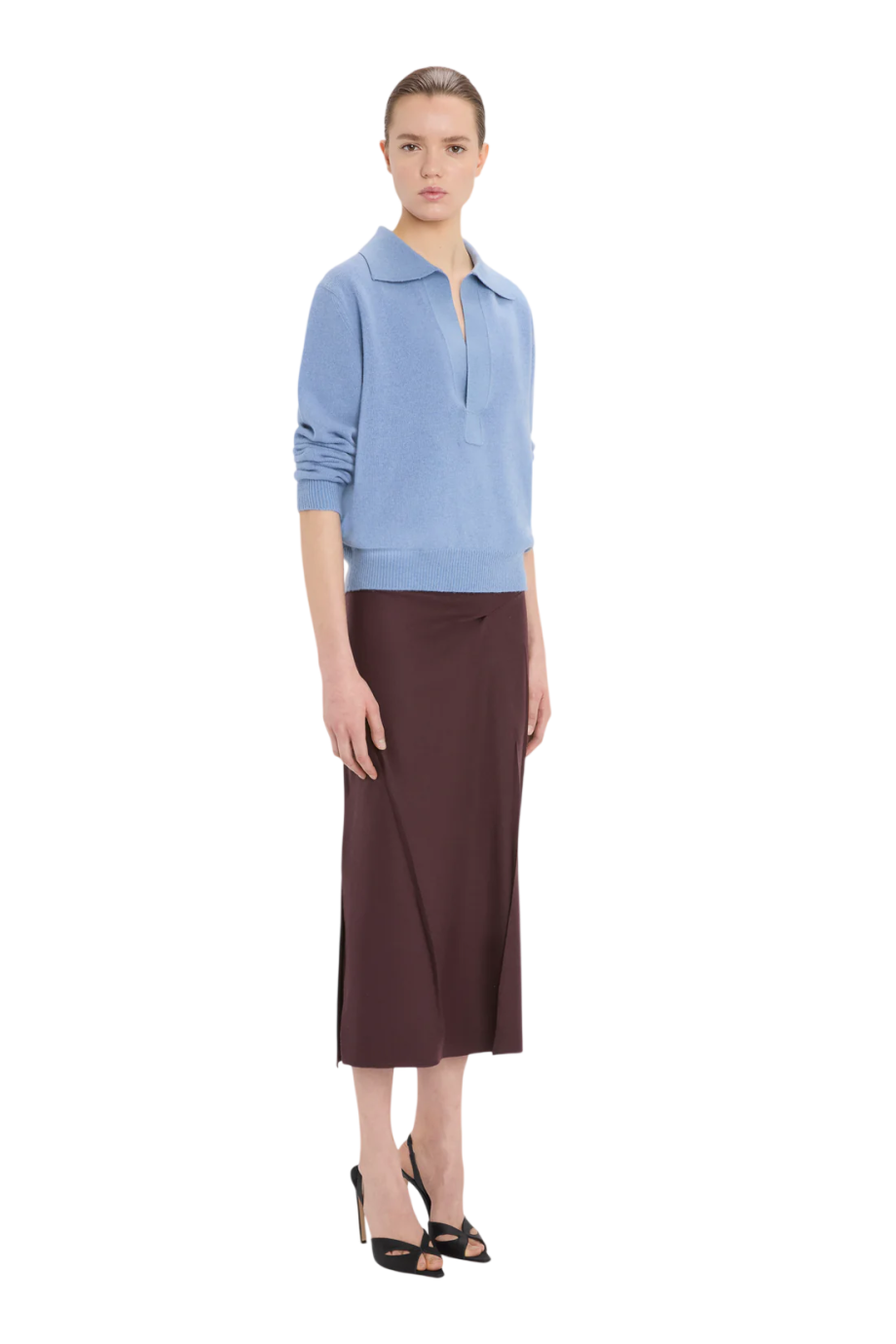 Genevieve wool and cashmere polo sweater in ocean