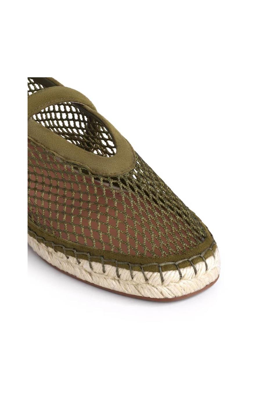 Suede fishnet espadrilles in vert camouflage 