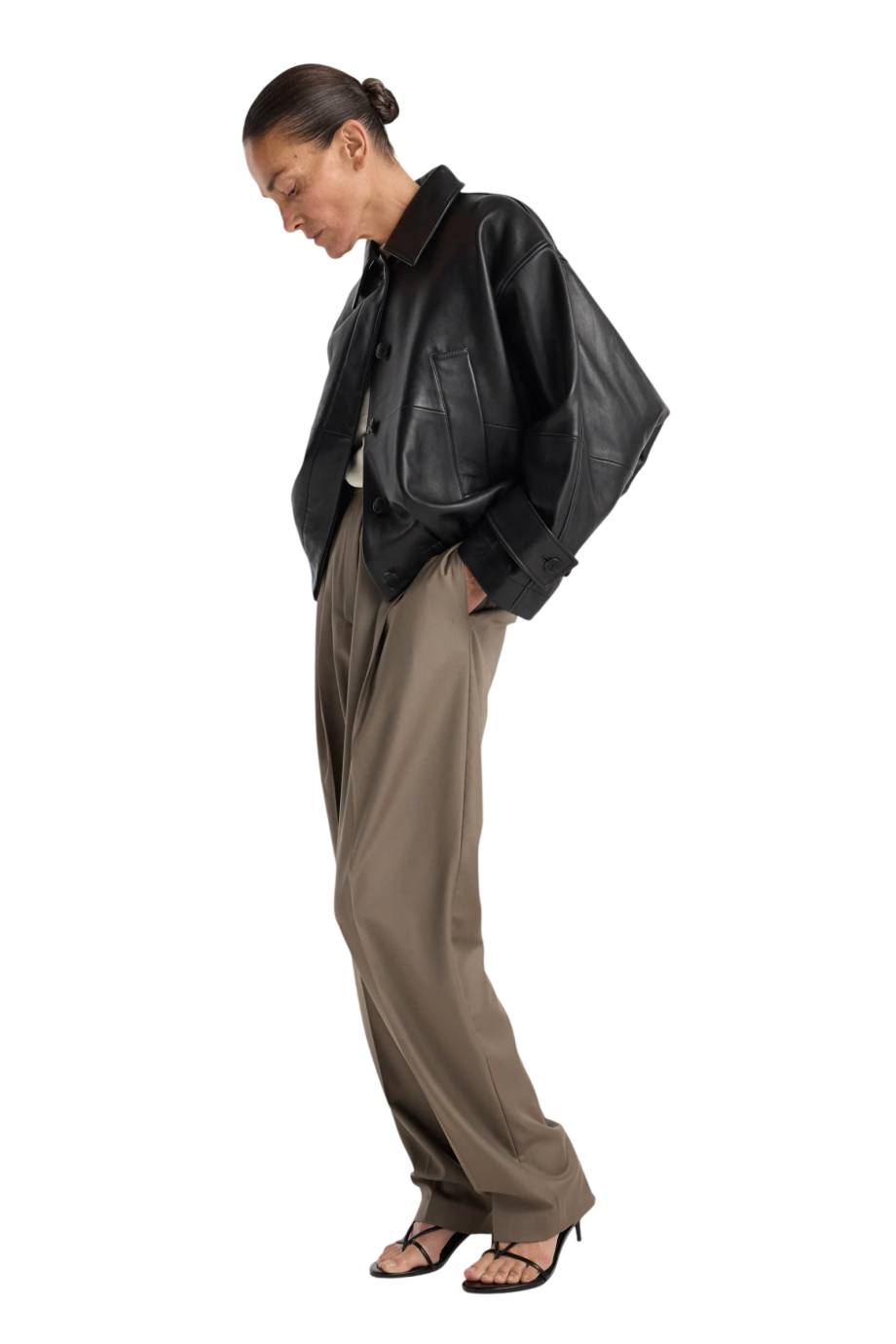 Leather blouson jacket in black