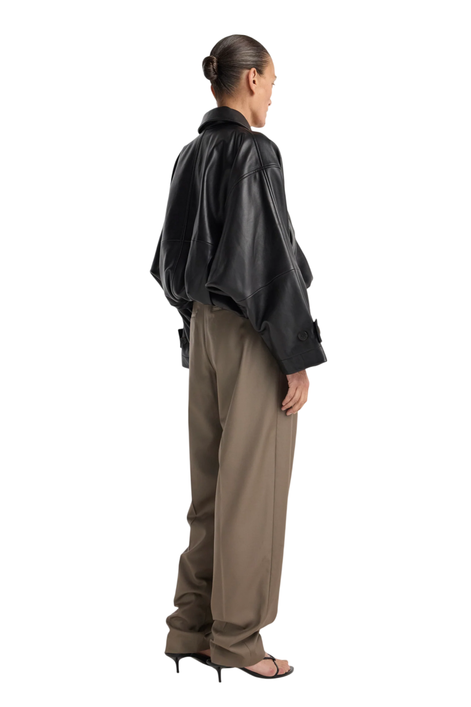 Leather blouson jacket in black