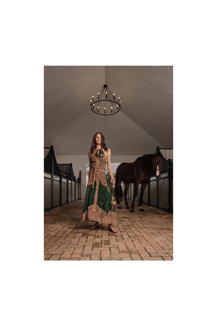 Southern Reverie top in green and salmon