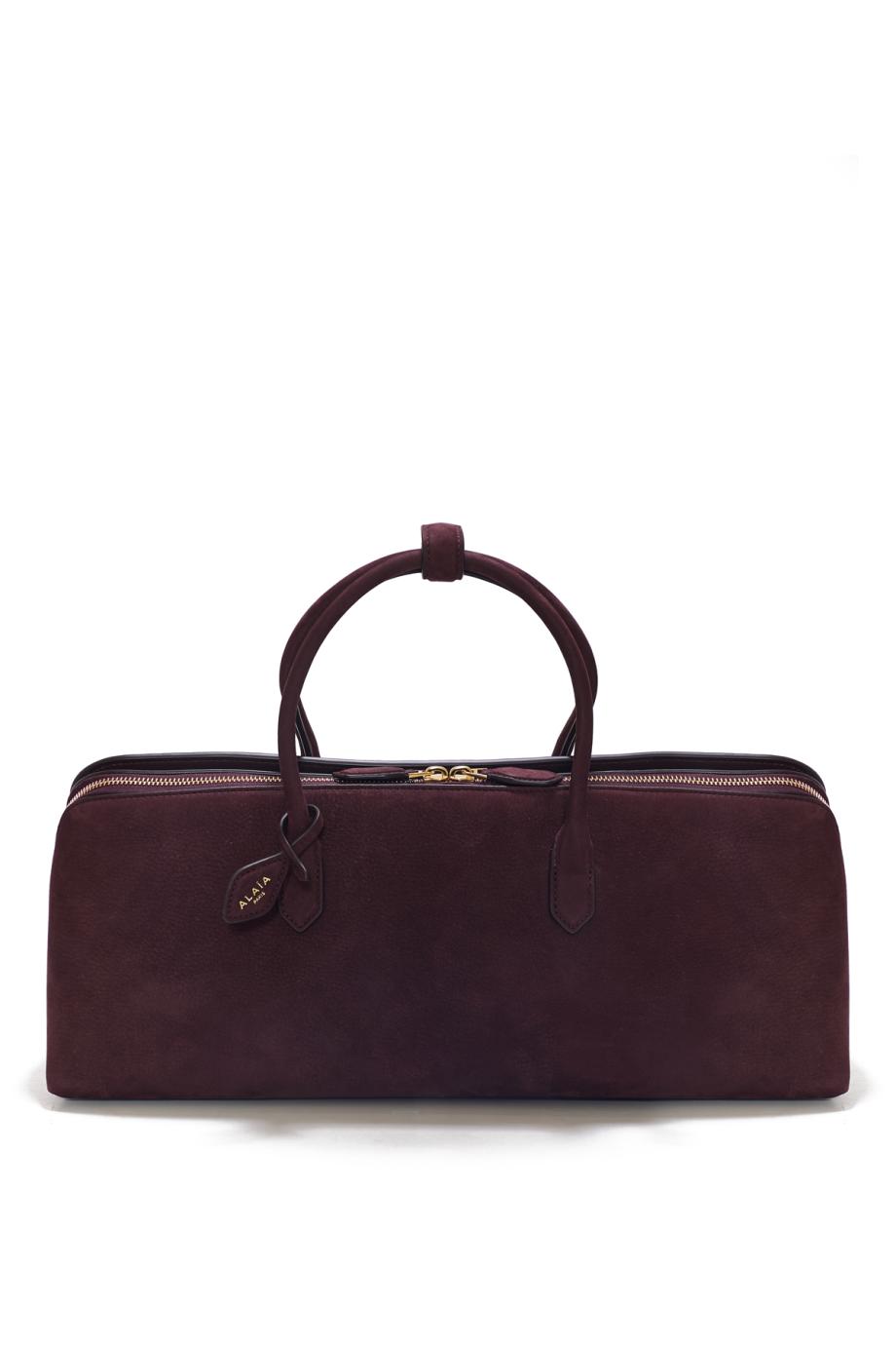 Delta suede top handle bag in bordeaux