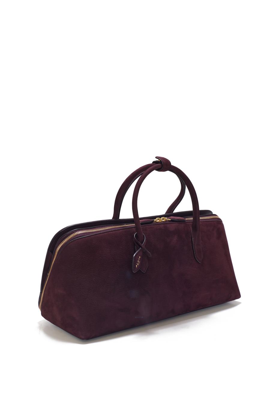 Delta suede top handle bag in bordeaux