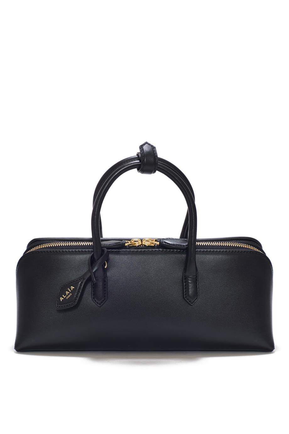 Delta leather small top handle bag in black
