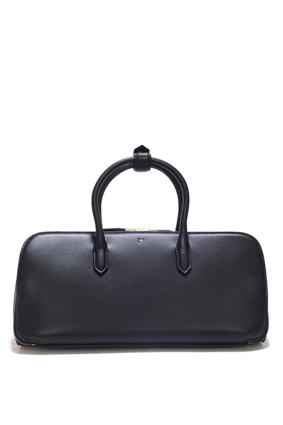 Delta leather small top handle bag in black