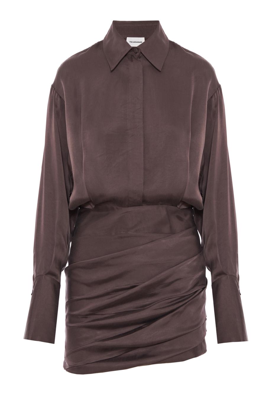 Andrea satin mini shirtdress in rouge noir