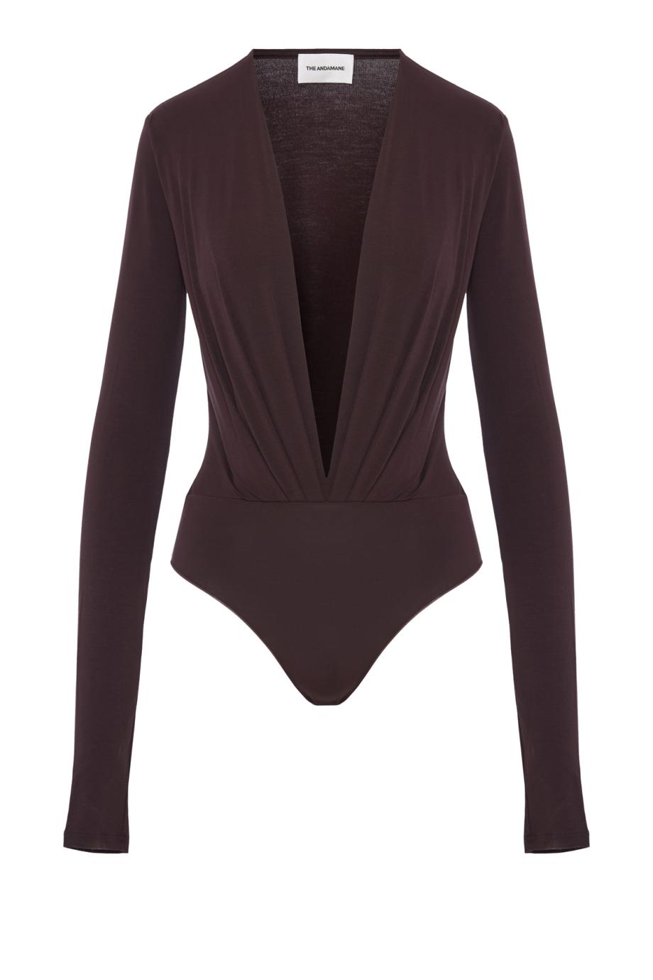Zelda jersey deep-V bodysuit in rouge noir
