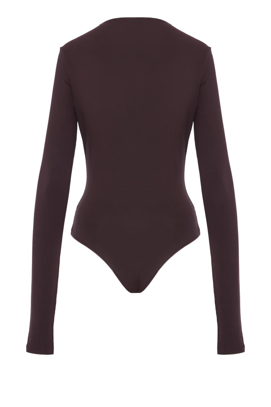 Zelda jersey deep-V bodysuit in rouge noir