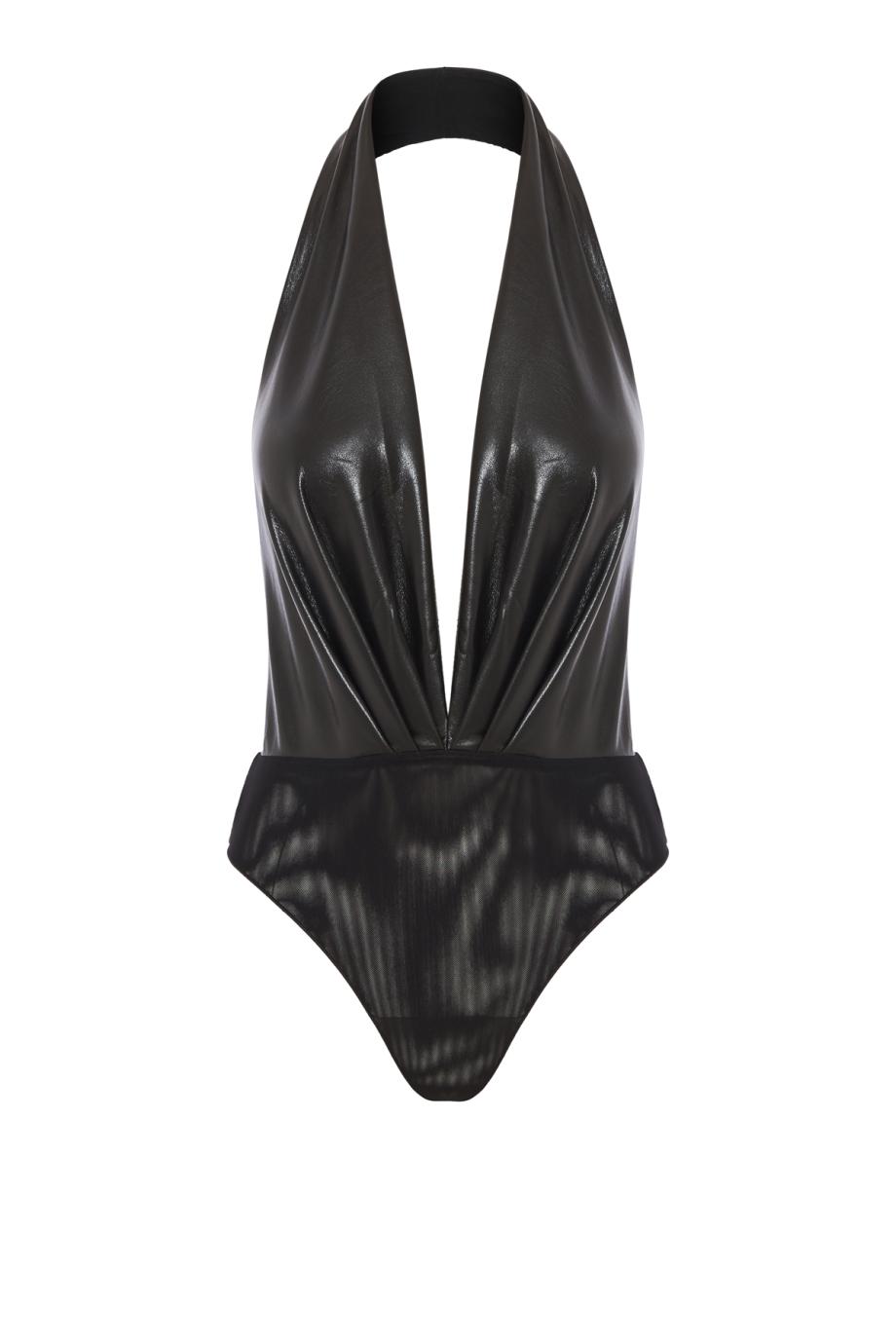 Zendaya halter deep-V bodysuit in black
