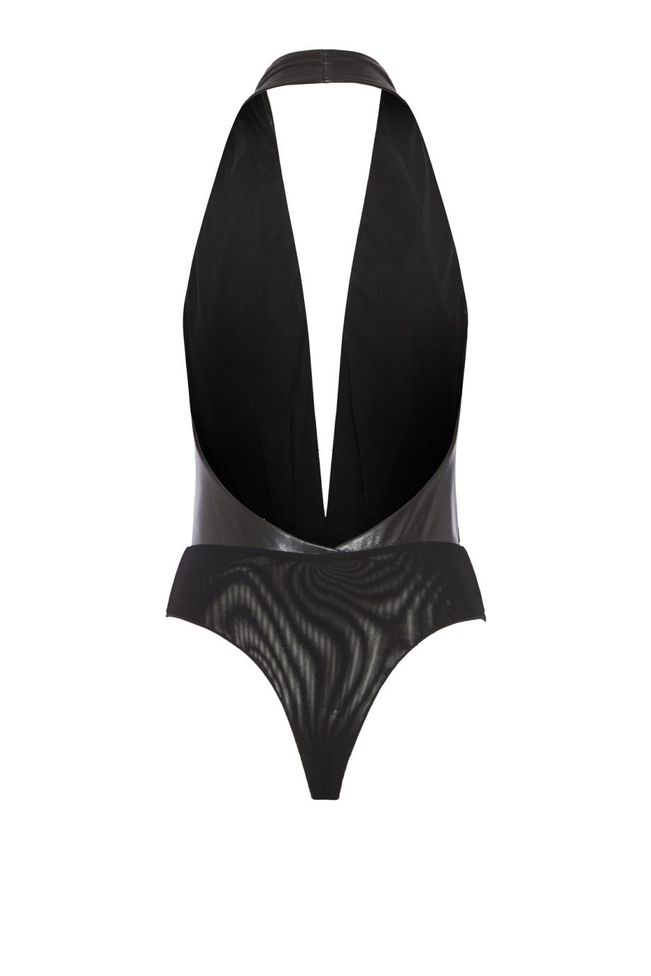 Zendaya halter deep-V bodysuit in black