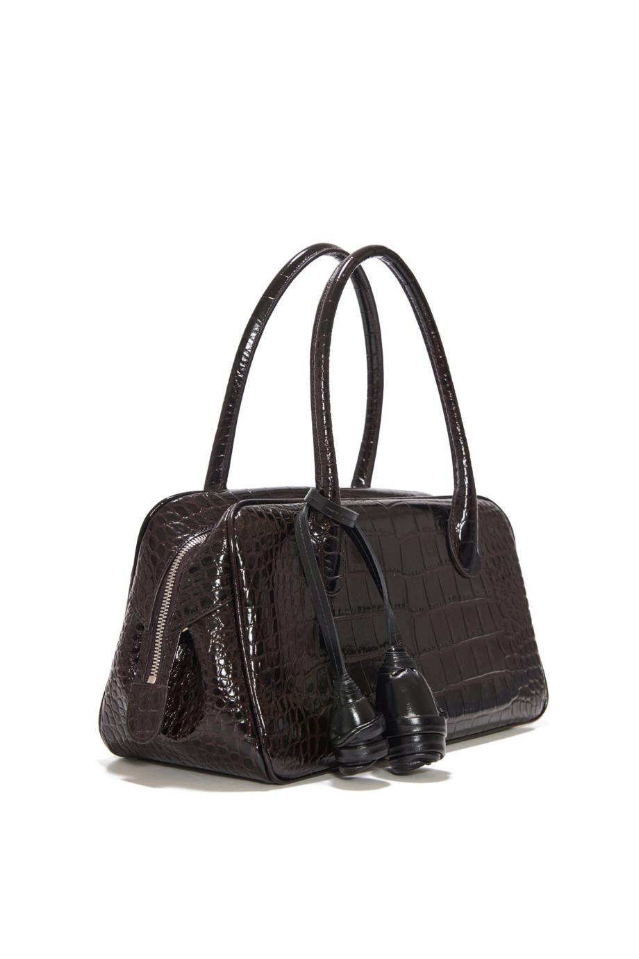Brigitte croco-embossed leather bag in natural brown