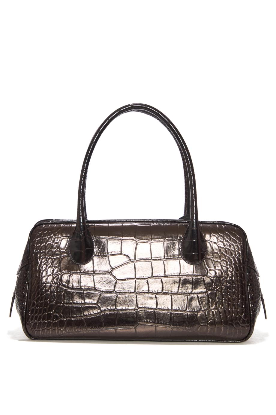 Brigitte croco-embossed leather bag in natural brown