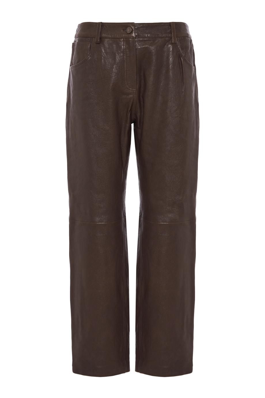 Leather straight-leg pants in dark brown