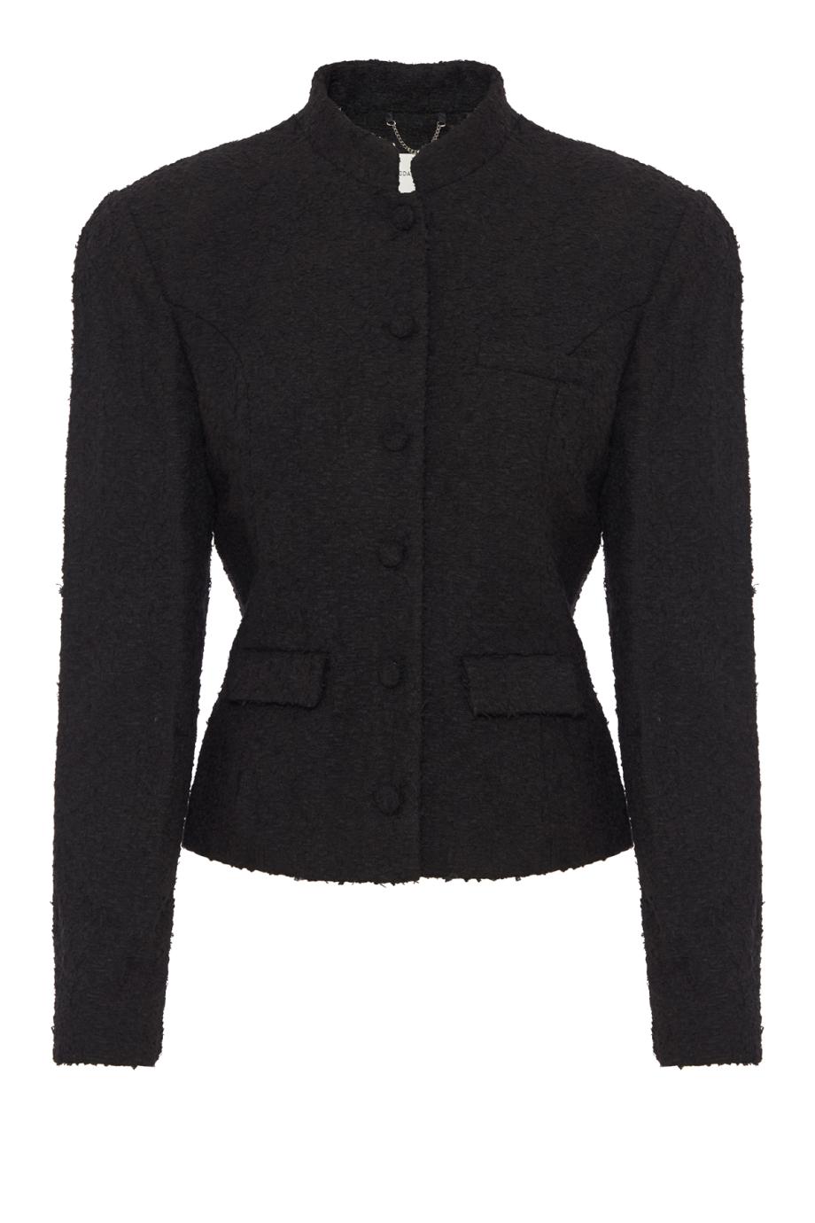 Bouclé blazer with stand collar in black