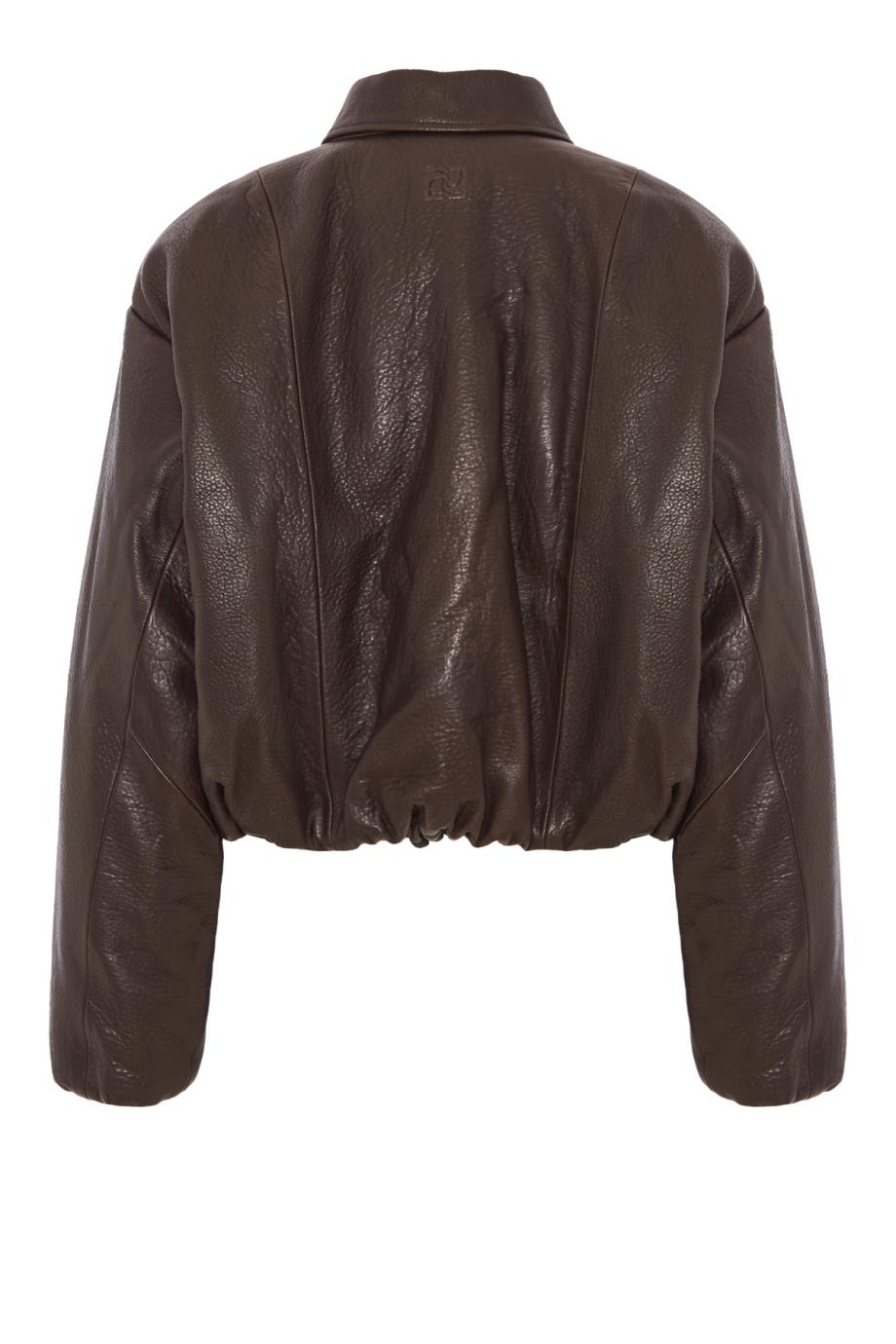 Cropped leather bomber jacket in dark brown