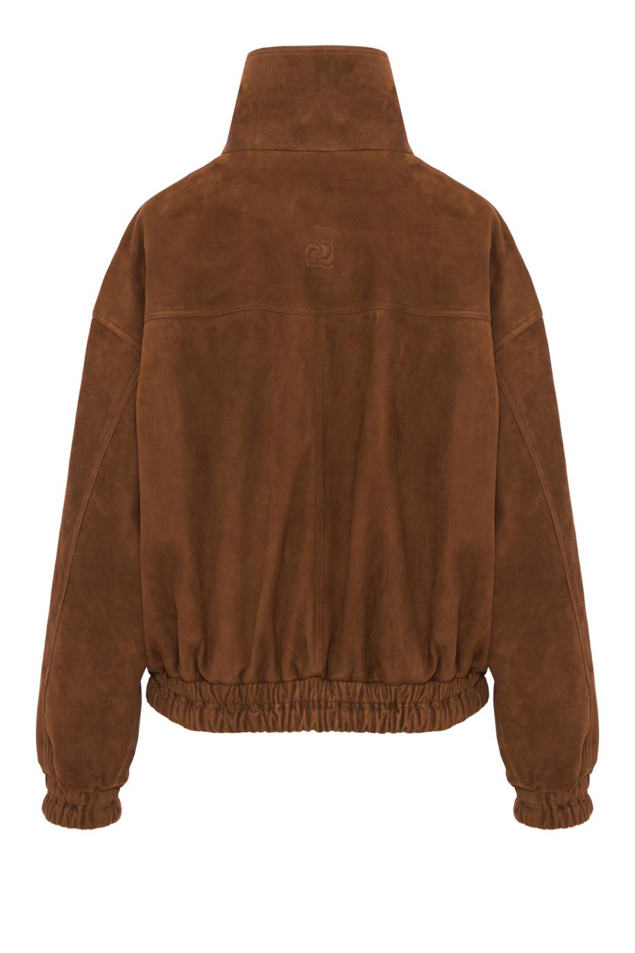 Snap-collar suede aviator jacket in brown