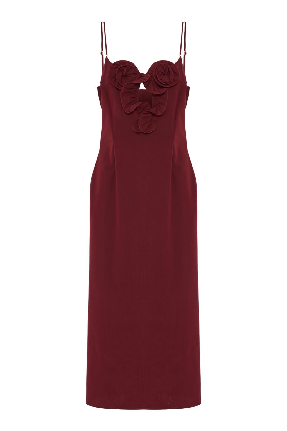 Cotton and silk flower-detail midi beach dress in bordeaux