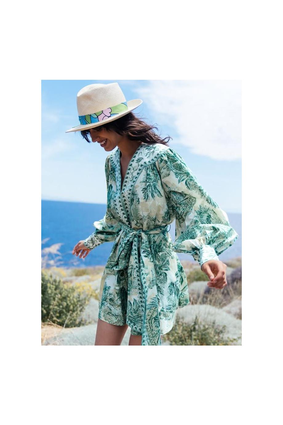Sara cotton and silk mini dress in green