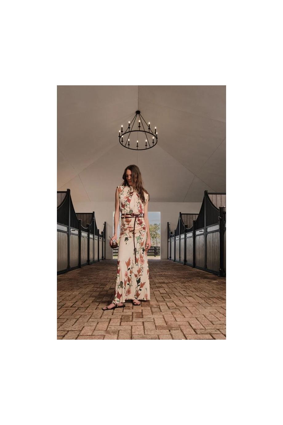 Hibiscus Compass ankle dress in ecru