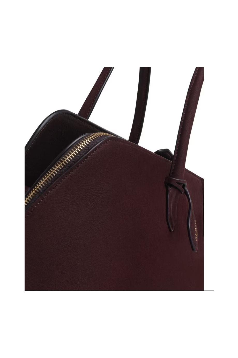 Delta suede top handle bag in bordeaux 
