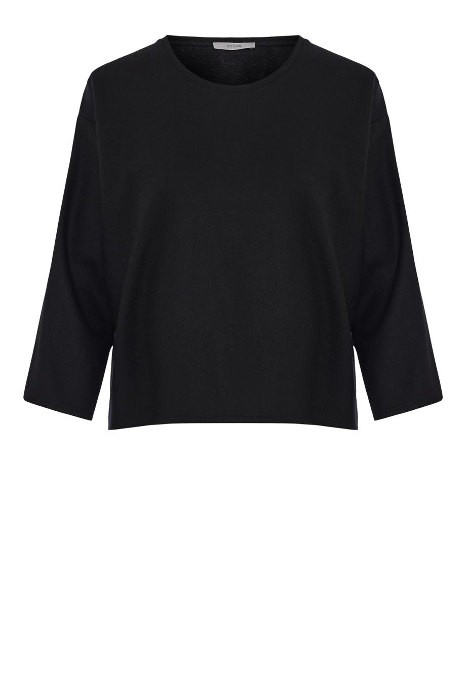 Wool flannel-twill T-shirt in black