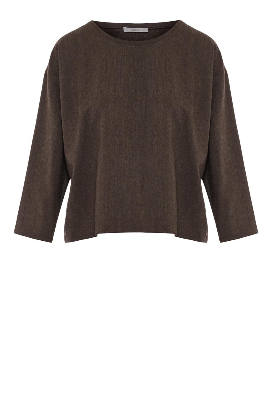 Wool and cashmere herringbone T-shirt in dark taupe