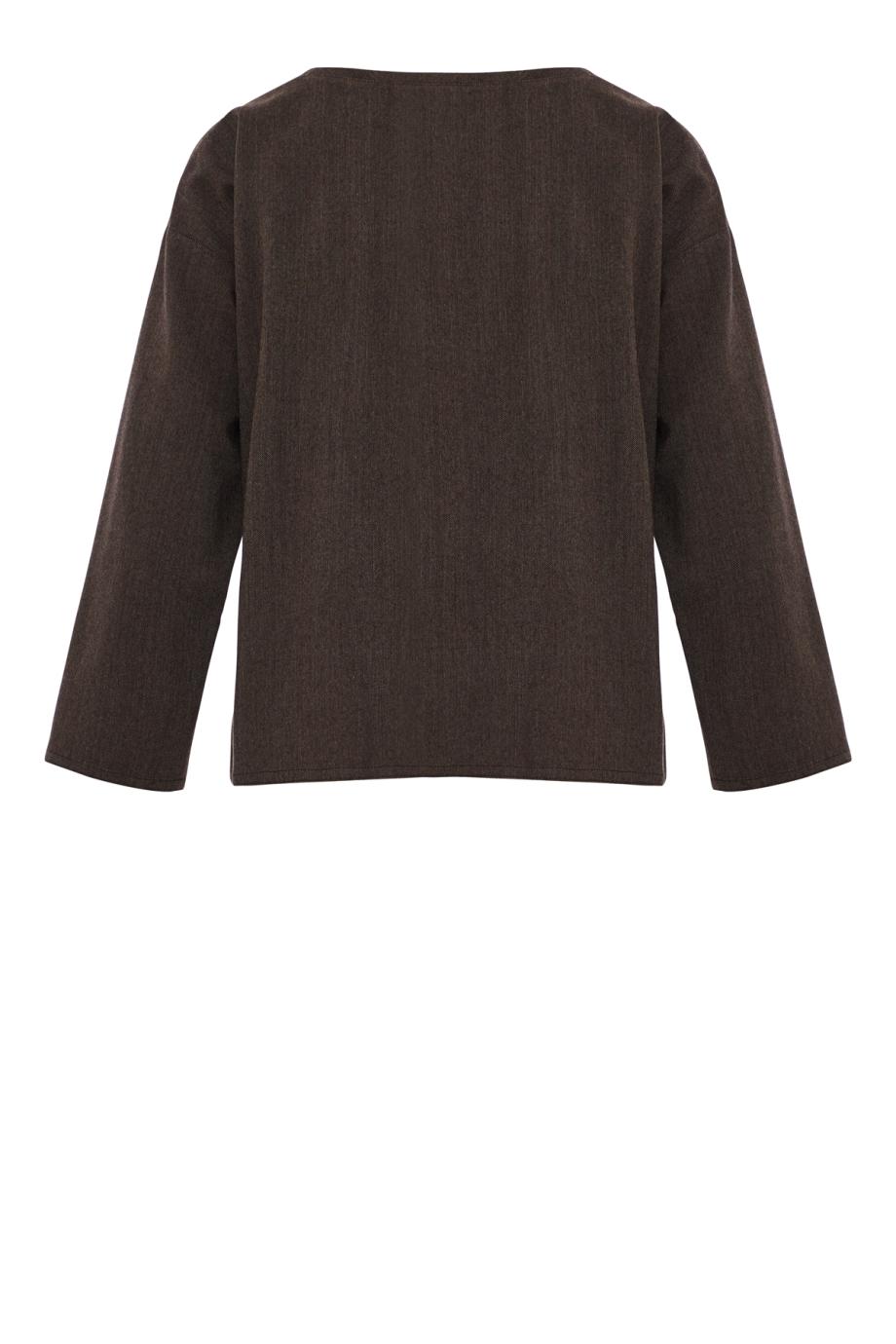 Wool and cashmere herringbone T-shirt in dark taupe