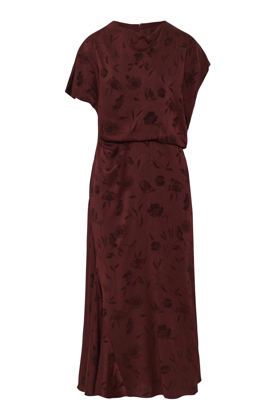 Floral jacquard crepe midi dress in bordeaux