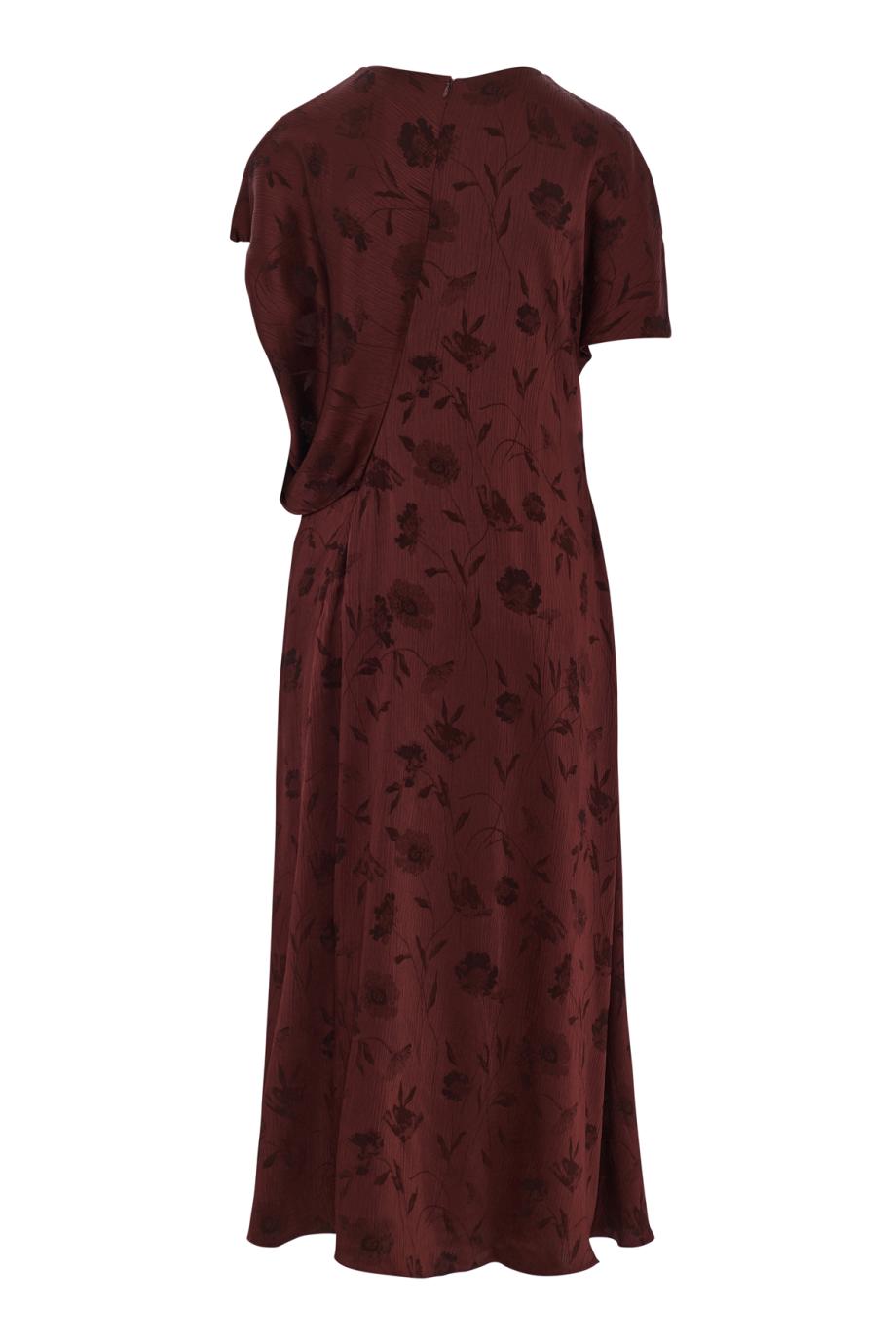 Floral jacquard crepe midi dress in bordeaux