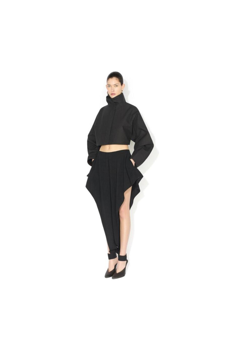 Cropped cotton and silk jacket in black