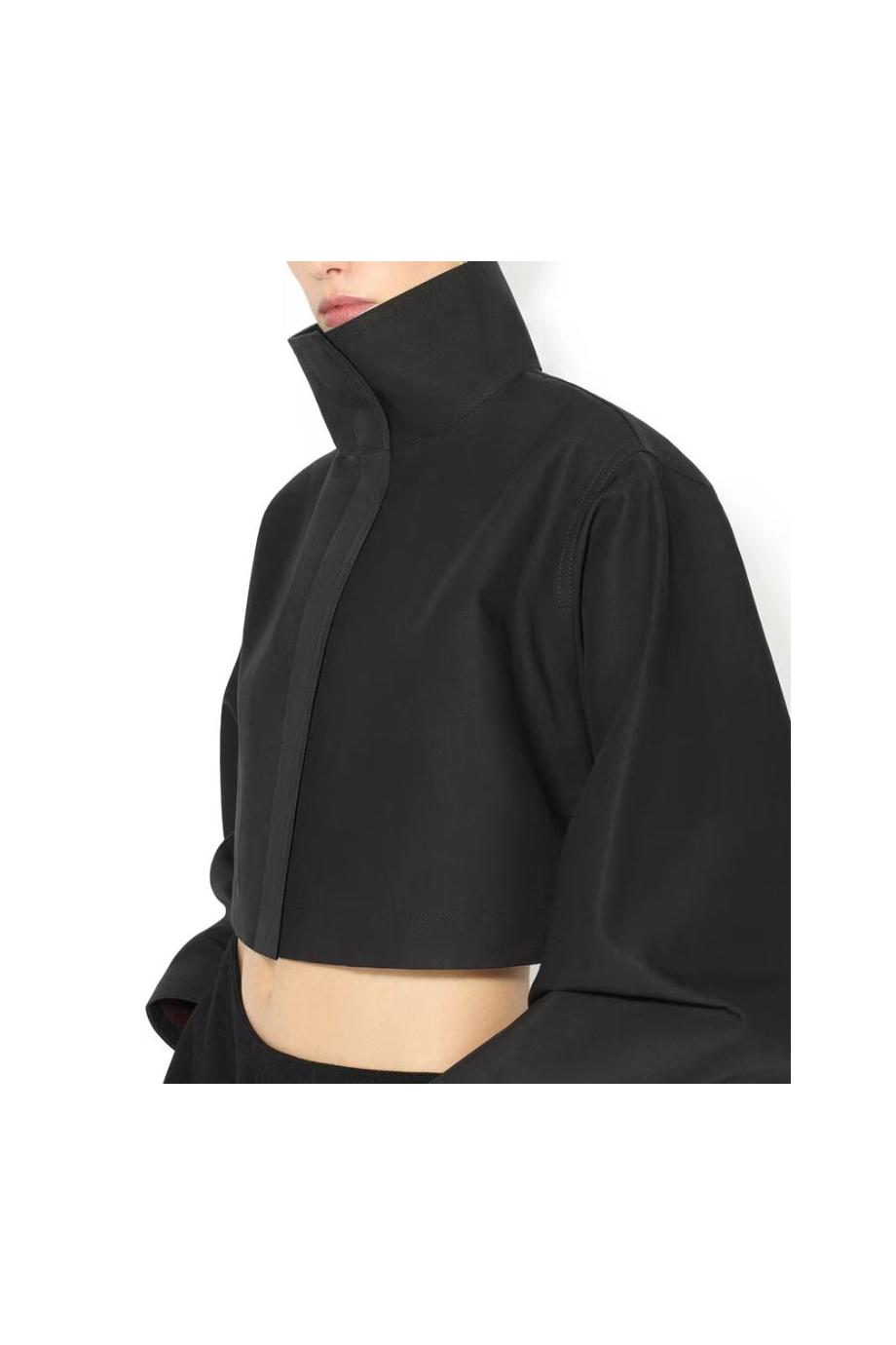 Cropped cotton and silk jacket in black