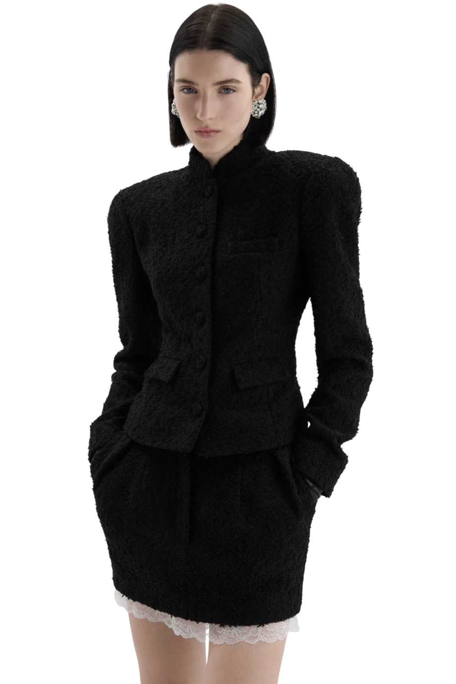 Tailored bouclé mini skirt in black