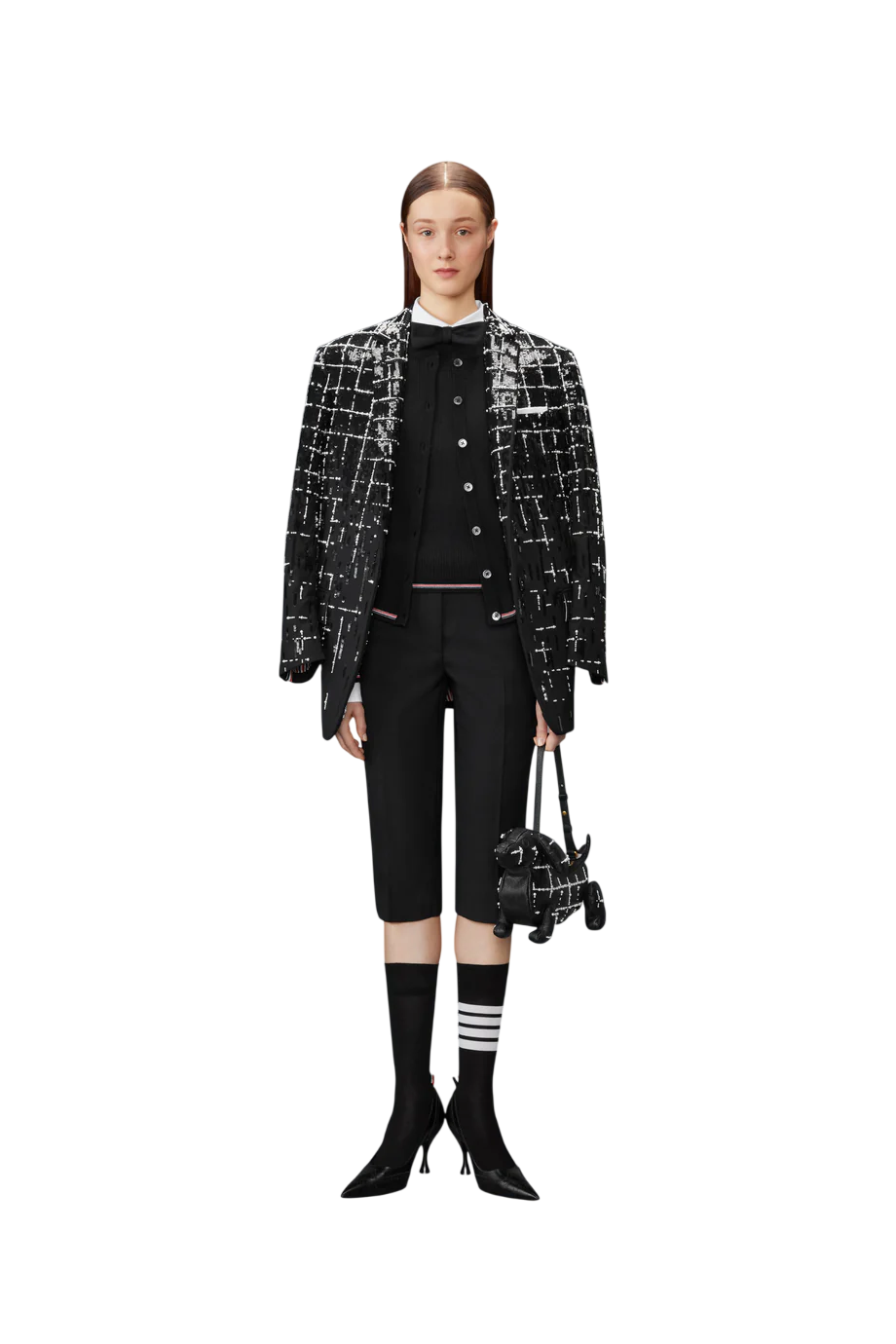 Wool rib-knit cardigan in black