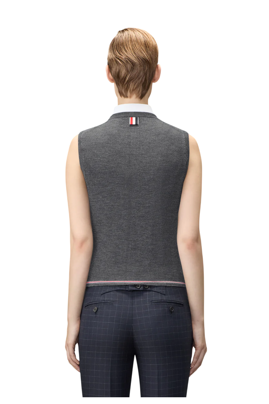 Wool rib-knit shell top in grey