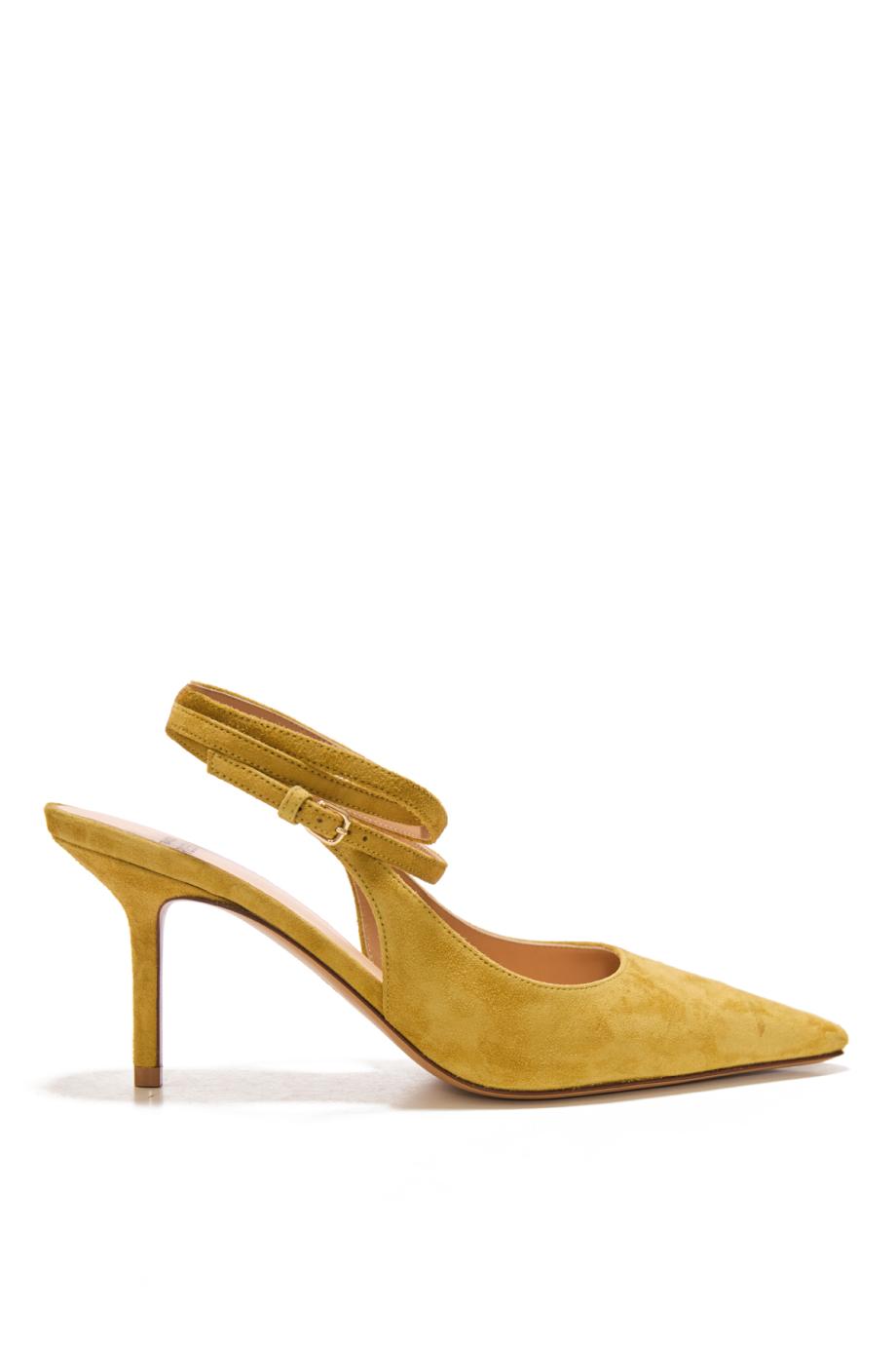 75 suede ankle-strap slingback pumps in mustard