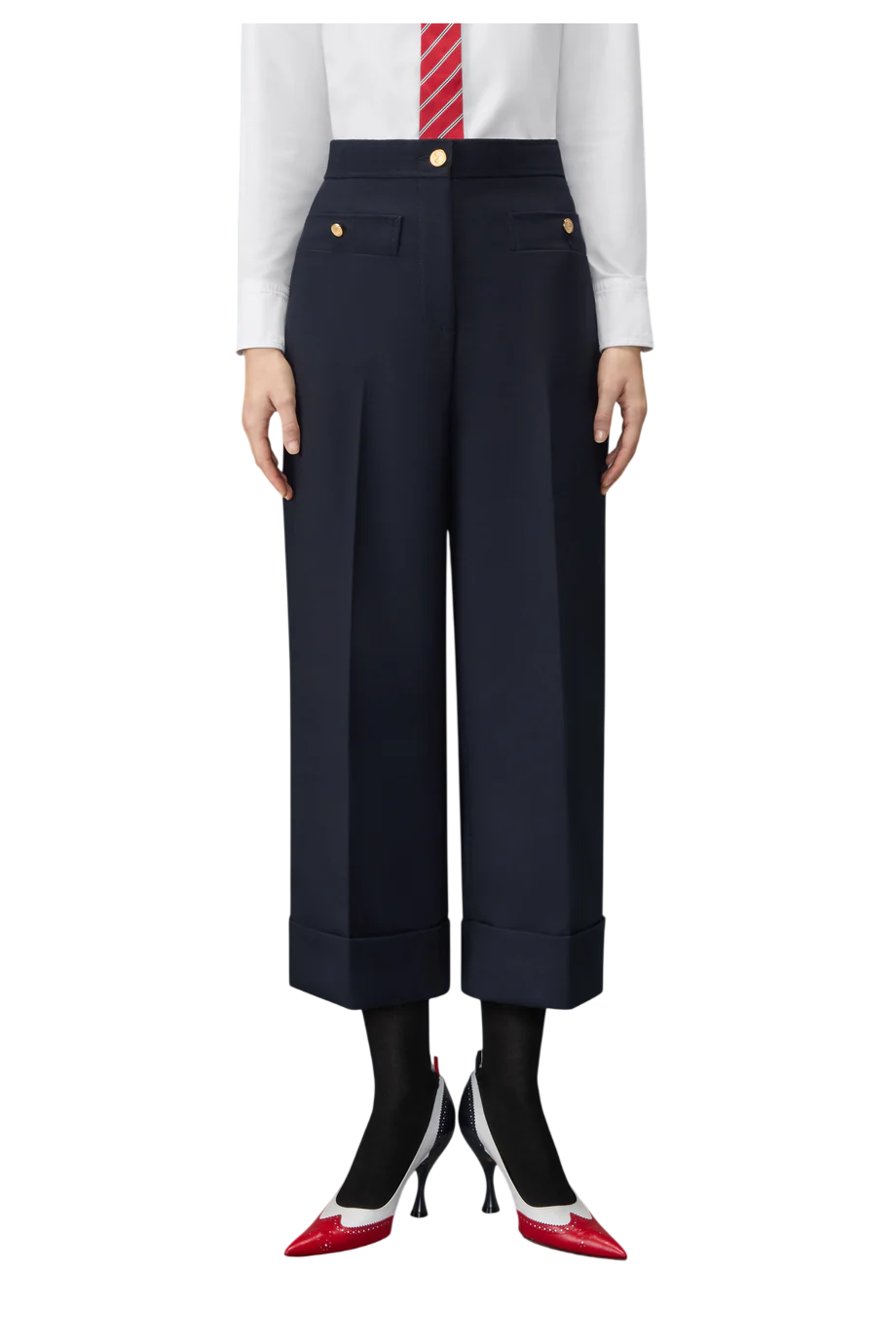 Wool cropped wide-leg pants in navy