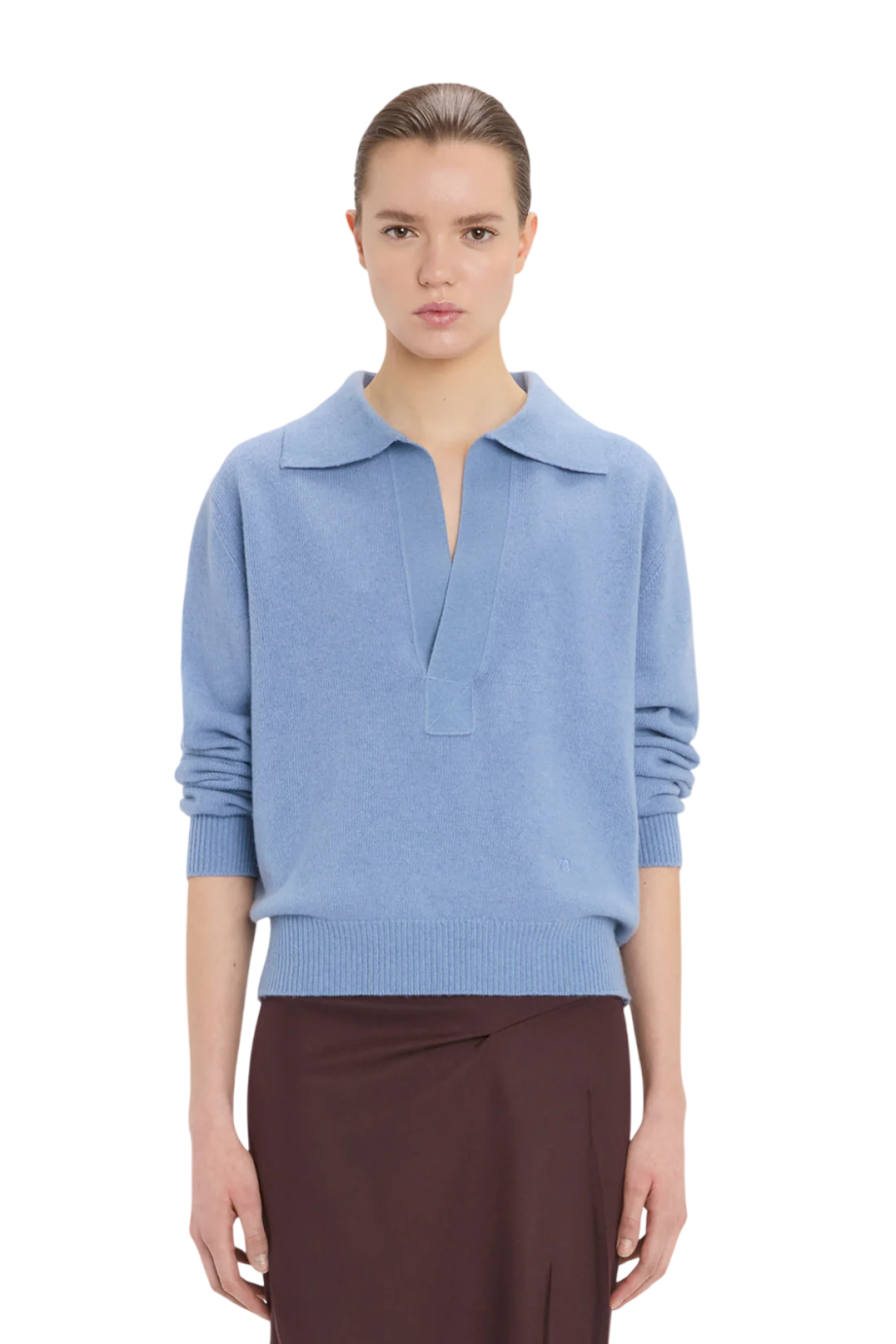 Genevieve wool and cashmere polo sweater in ocean