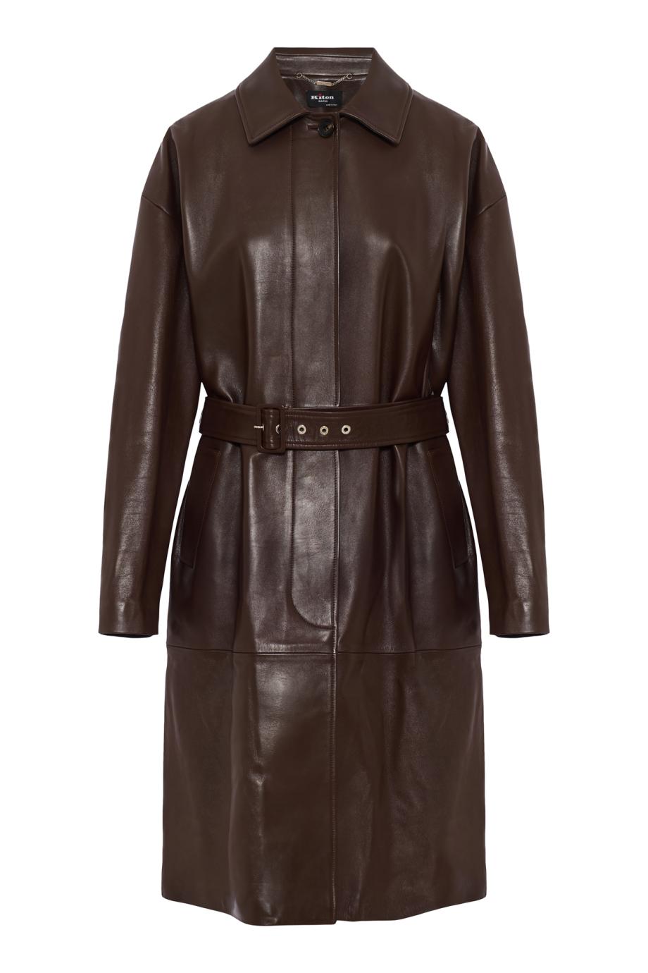 Lambskin belted coat in rust