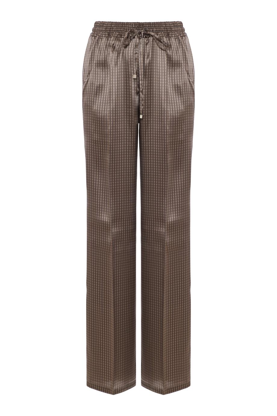 Silk check drawstring trousers in brown