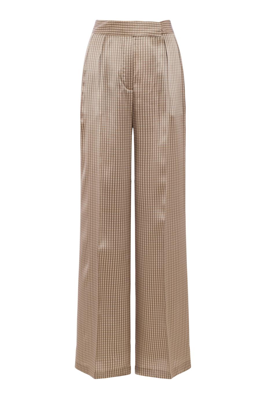 Silk check straight-leg trousers in beige