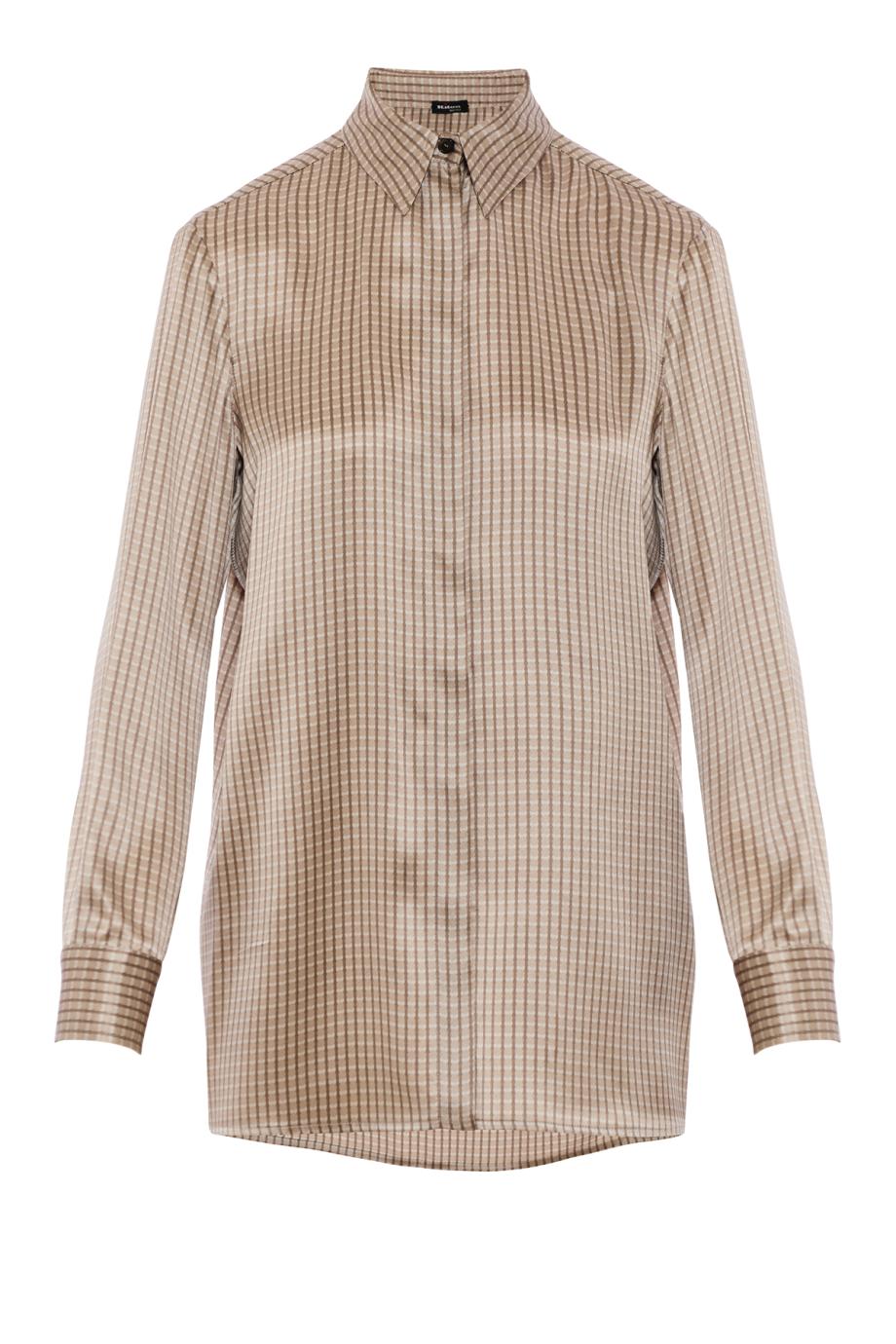 Silk windowpane-check oversized shirt in beige