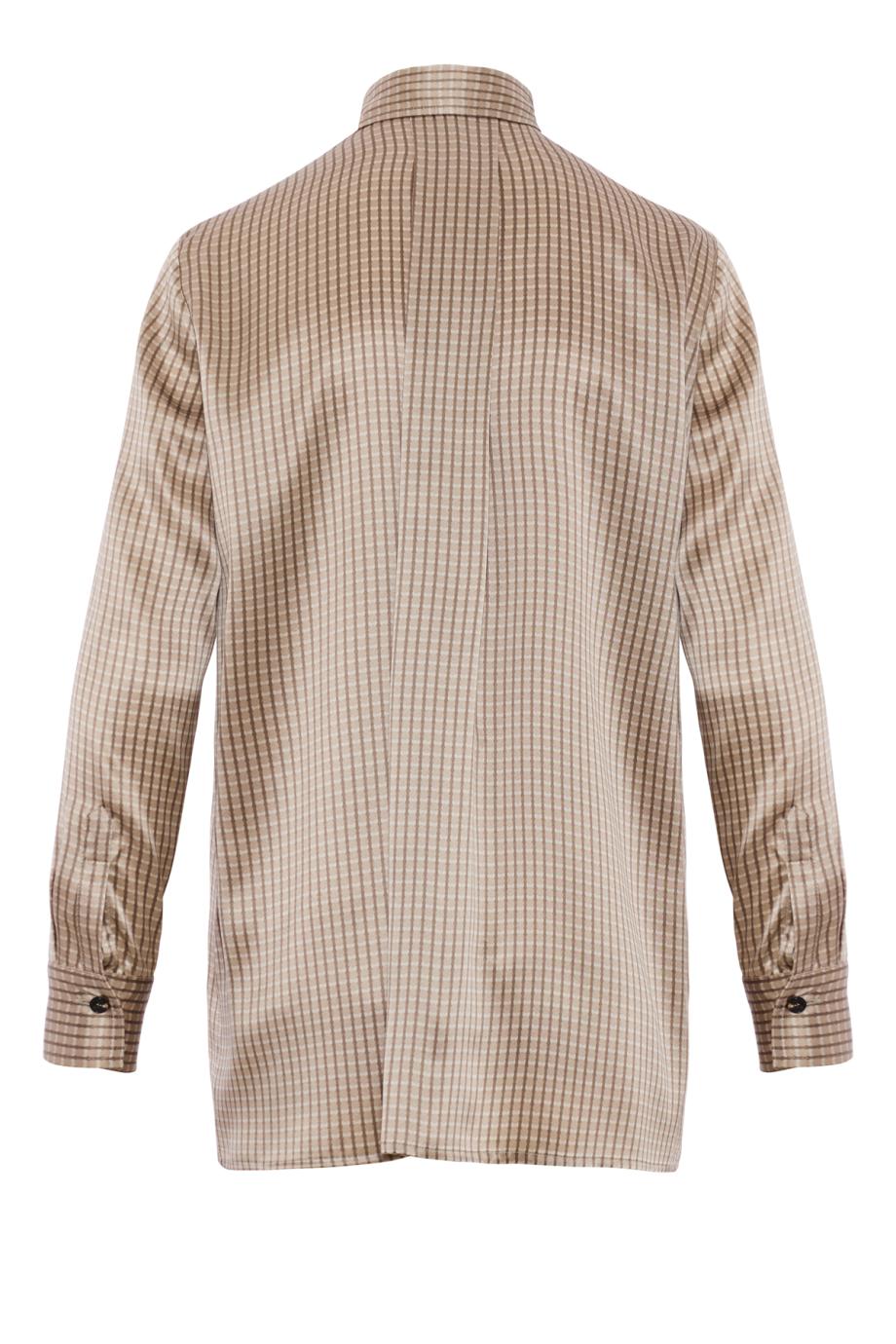 Silk windowpane-check oversized shirt in beige