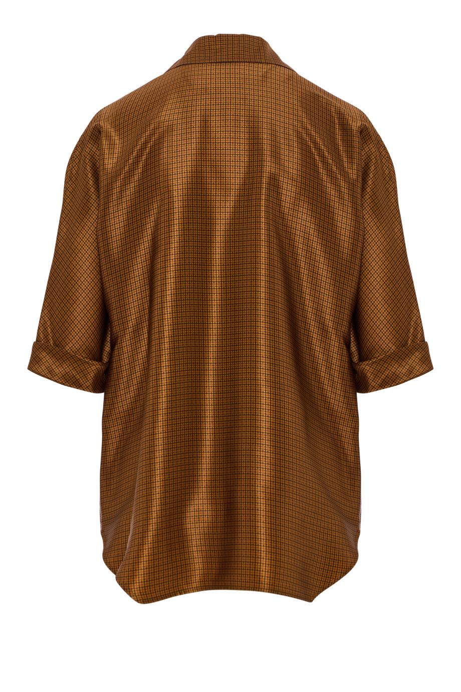 Silk micro-check overshirt in brown and ochre