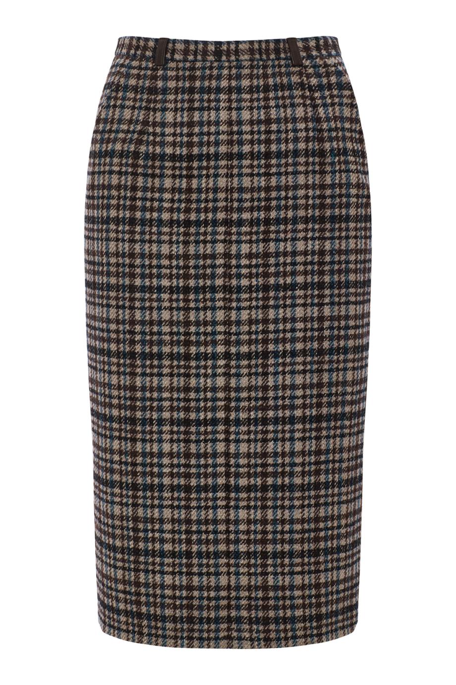 Wool-blend check pencil skirt in beige