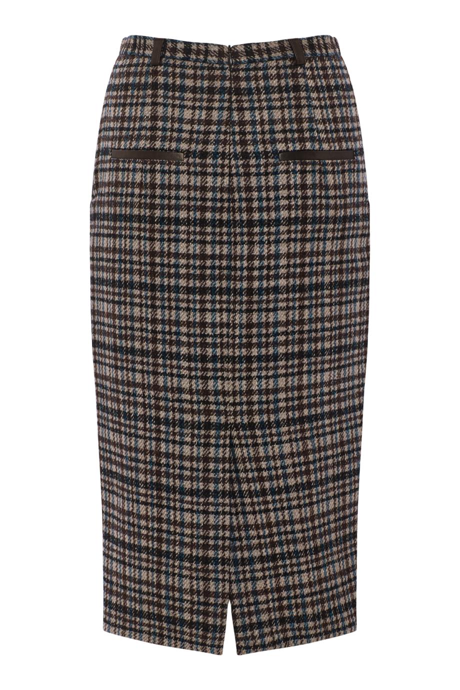Wool-blend check pencil skirt in beige