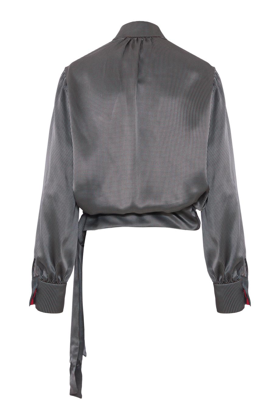 Silk deep-V tie-waist top in brown and sky
