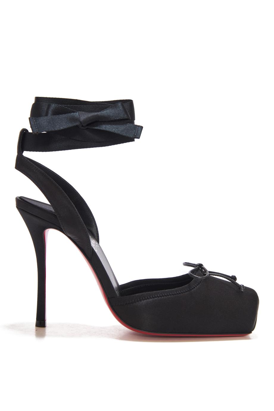 Cassia Lace Up 100 crepe satin pumps in black