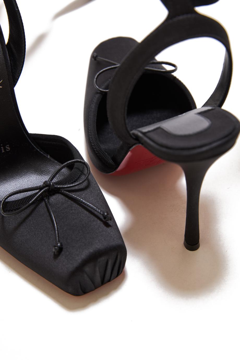 Cassia Lace Up 100 crepe satin pumps in black