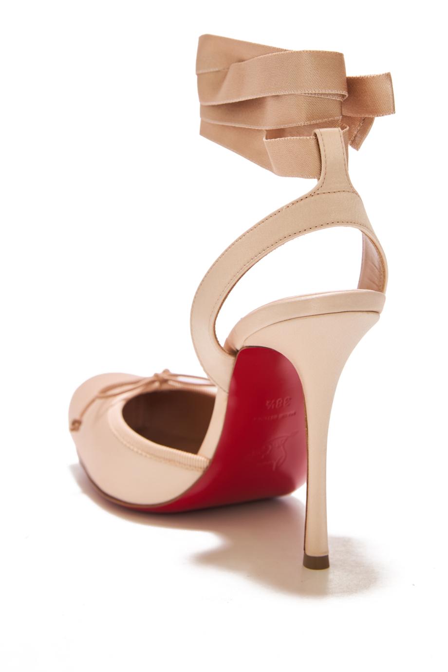 Cassia Lace Up 100 crepe satin pumps in blush