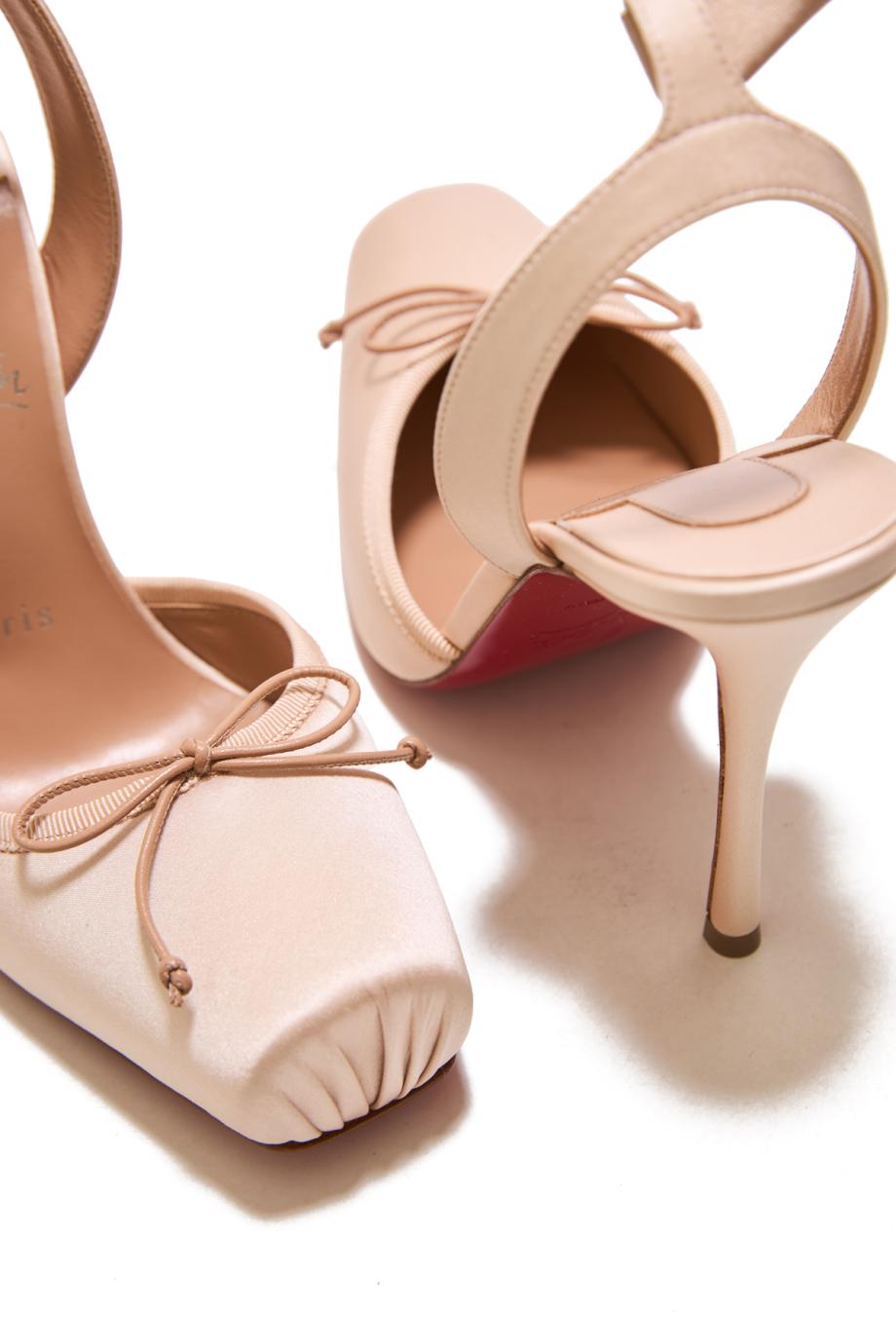 Cassia Lace Up 100 crepe satin pumps in blush